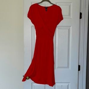 Reddish-orange Banana Republic wrap cross-front knee-length dress